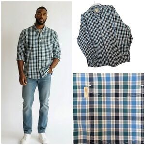 Bob Timberlake Mens Plaid‎ Button Down Long Sleeve Shirt Blues Sz 2XL